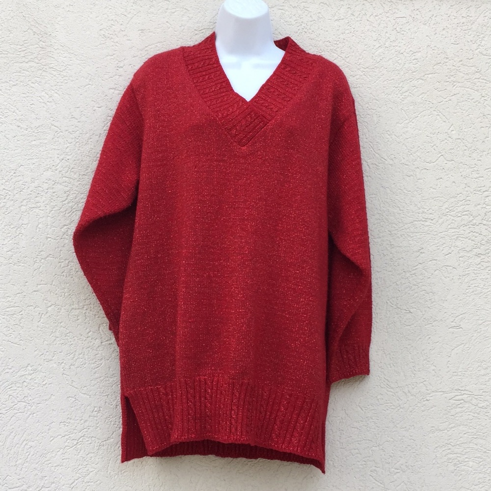 Diane Von Furstenberg Womans sweater Large Red metallic Christmas
